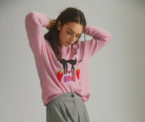 Luck Cashmere Sweater Pullover Cat Pink 