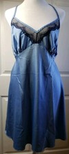SECRET TREASURES Blue Soft Satin black Lace Racerback Lingerie/Chemise Slip XL