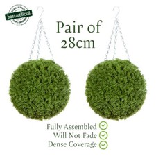 2 Best Artificial 28cm Conifer Hanging Wall Topiary Balls, boxwood buxus grass