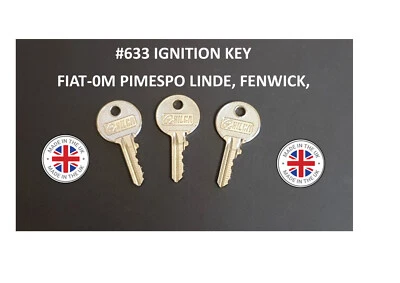 3 x 633 Ignition Keys for LINDE FIAT-0M PIMESPO FENWICK FORKLIFT KEYS
