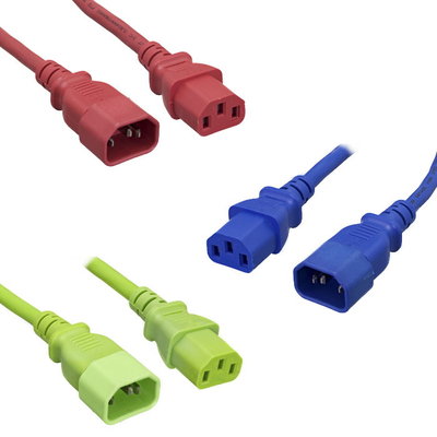 Lot 10pc Red/Blue/Green Color-Coded Extension Power Cord C13/C14 18AWG 10A 250V