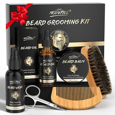 Beard Growth Kit Beard Grooming Kit 6Pcs Beard Wash Shampoo Beard Oil Beard Balm