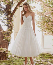 Wedding Dress A-Line Formal Party Tea Length Bridal Dresses New Sleeve