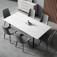 Dining Table Natural Texture Slate for Dining Room Kitchen Seat 6-8 People 48 in