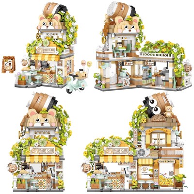 QIUXQIU Building Blocks Toys Japanese Street View Mini Bricks Coffee Shop MOC...