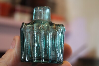 Antique, Teal, 2 Quill Rest, Ink Bottle, Item#A-5377