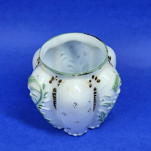 Victorian Milk Glass Vase Handpainted White w/ Green & Gold Antique - Picture 4 of 10