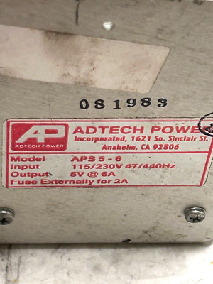 ADTECH POWER Supply  Model APS 5-6 Input 115/230V 47/440Hz Output 5V 6А Used