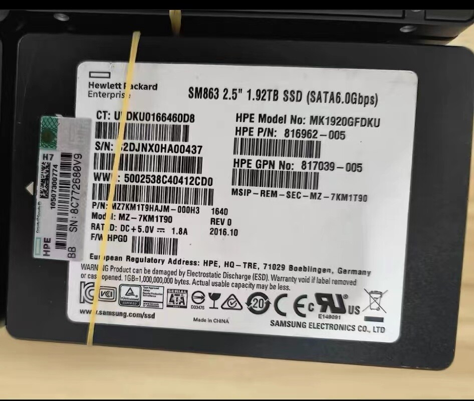 Samsung SM863 MZ7KM1T9HAJM-000H3 MZ-7KM1T90 MK1920GFDKU 1.92TB