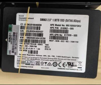 1.92TB SSD Samsung SM863 MZ7KM1T9HAJM-000H3 MZ-7KM1T90 MK1920GFDKU