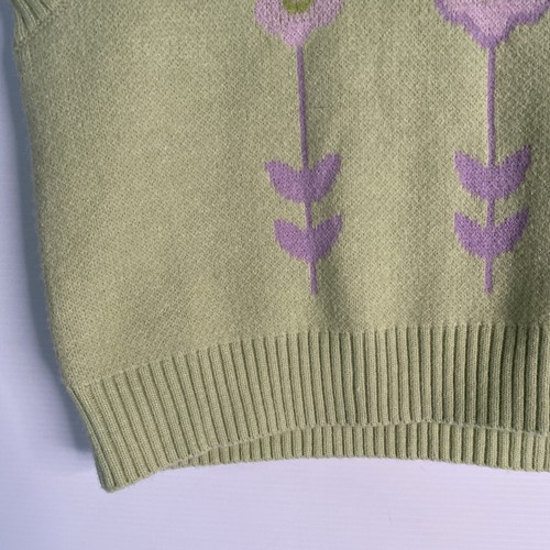 Princess Polly Vest Women S/M Green Pink Knitted Wool Blend Oversized Preppy - Picture 11 of 19