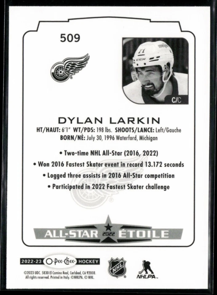 2022-23 O-Pee-Chee Dylan Larkin #509 - Image 2 of 2