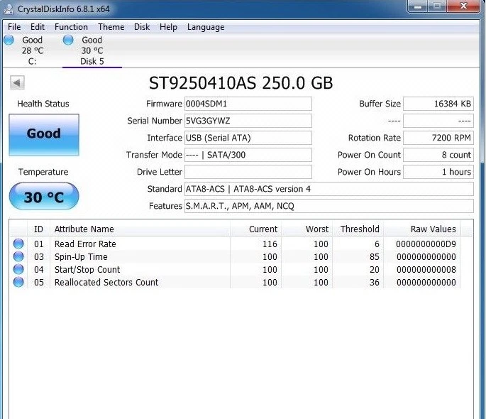 ST9250410AS p/n: 9HV142-033 s/n: 5VG FW: 0004SDM1 WU SATA 250GB A22-22 - Image 3 of 3