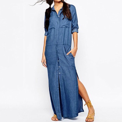 floor length denim dress