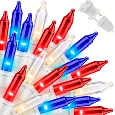 Patriotic String Lights with Red White and Blue Mini Bulbs for Holiday Decor