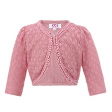 Girls Long Sleeve Bolero Beaded Netted Pearl Floral Lace Shrug Kids Top 3-13 Yrs