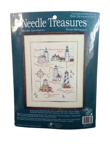 Counted Cross Stitch Kit  Historic Lighthouses Nautical Beach House  SEALED NEW - Afbeelding 1 van 11