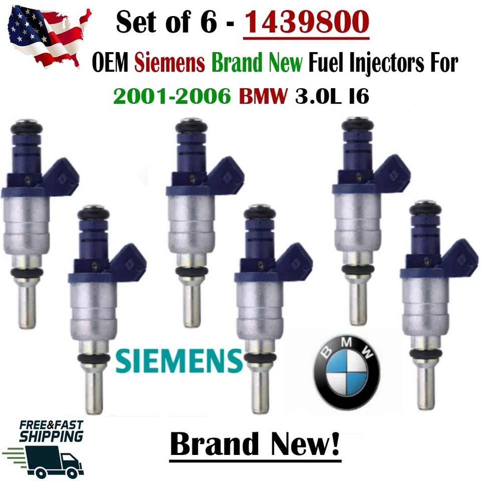 Inyectores de combustible Siemens OEM 6 piezas nuevos para BMW 2001-2006 3,0 L V6 #1439800 Foto 2 de 4