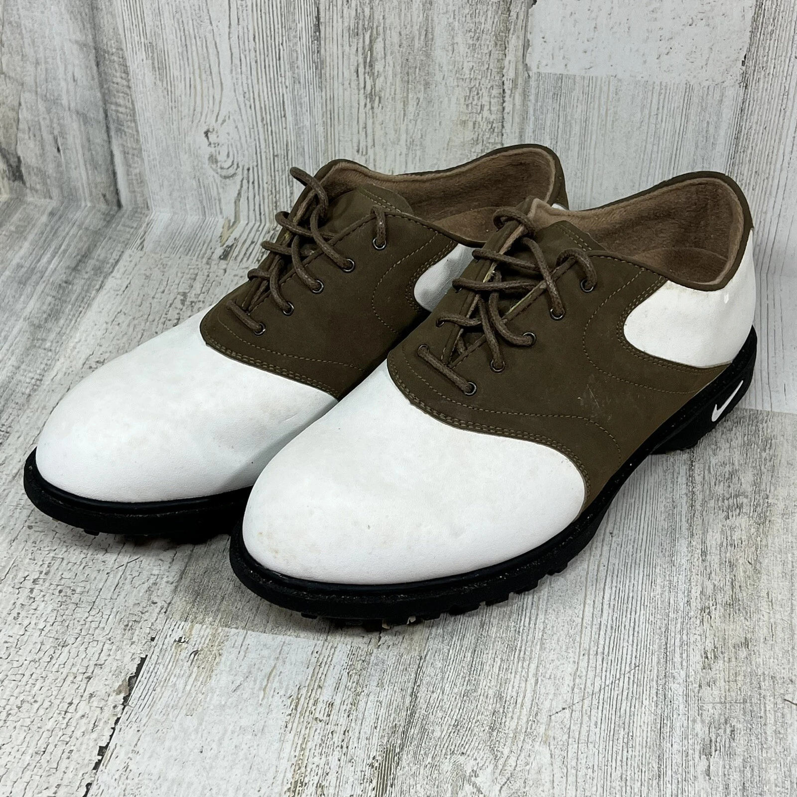 Scarpe da golf Nike Zoom Air Kempshall Last in pelle bianco marrone da uomo taglia 7 5