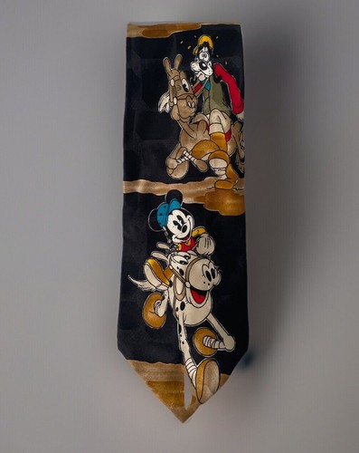 Vtg ATLAS DESIGN Disney Mickey & Co Silk Necktie Donald Goofy Mickey on Horses