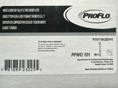 PROFLO PFWO101 Chrome Universal Tub Drain/Waste - Fits Most Tubs 14" - 16"H - Picture 2 of 2