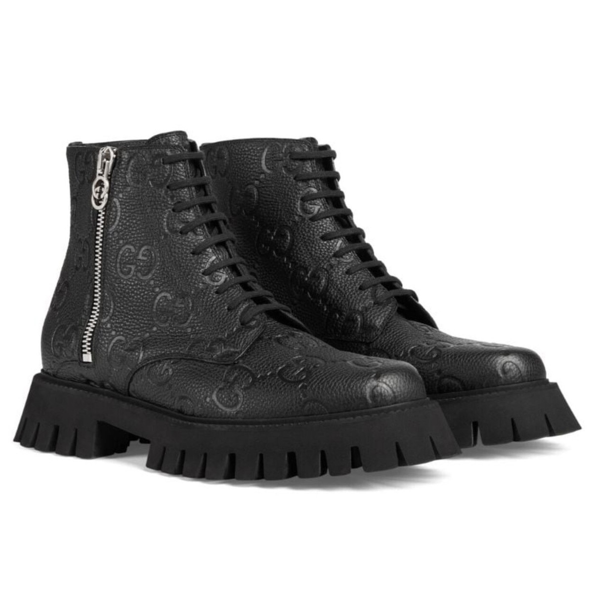 GUCCI ブラックレザー ワークブーツ GUCCI - グッチ GUCCI ブーツ ショートブーツ 靴 シューズ