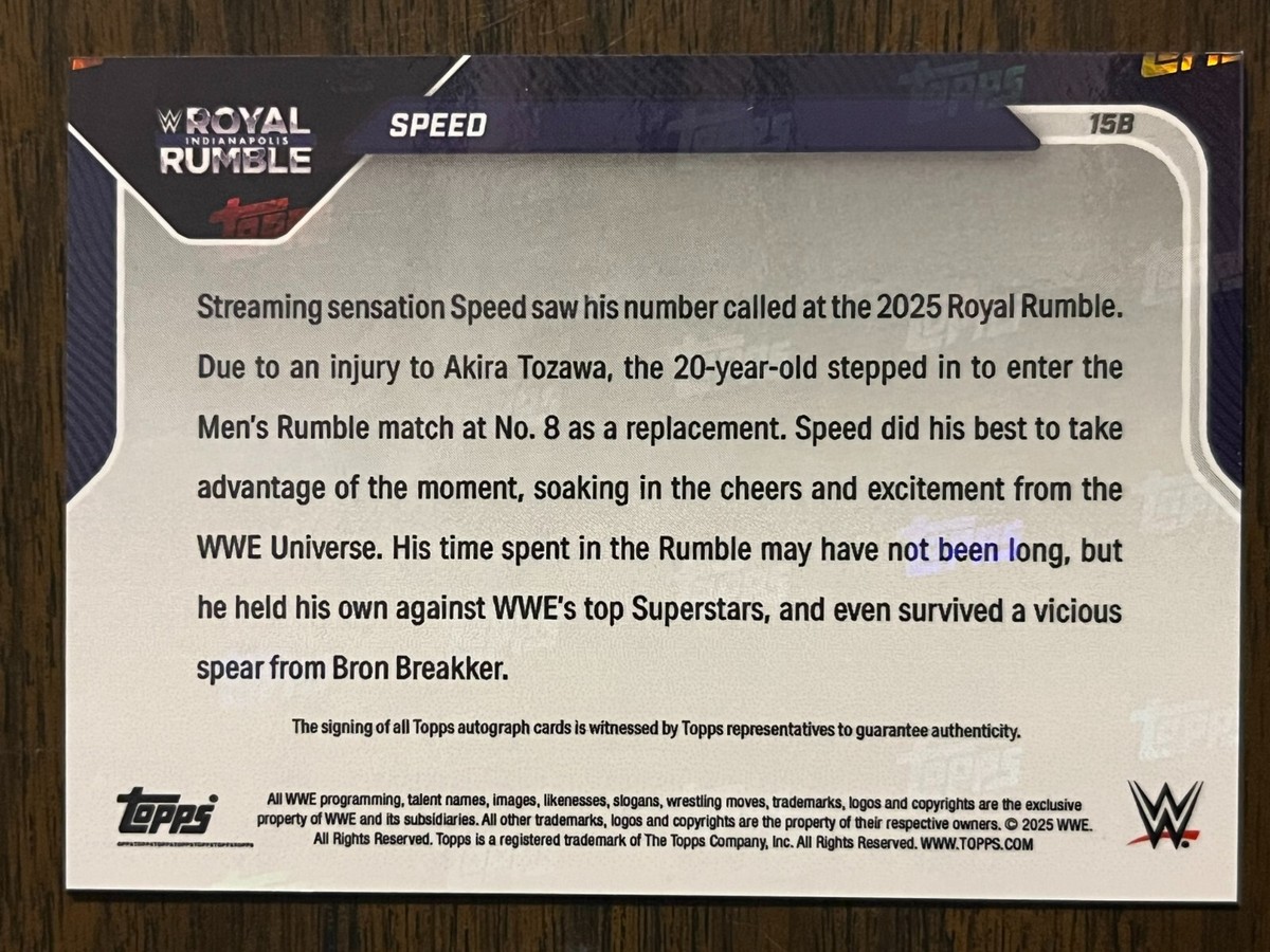 2025 Topps Now WWE #15B IShowSpeed Speed Royal Rumble AUTO