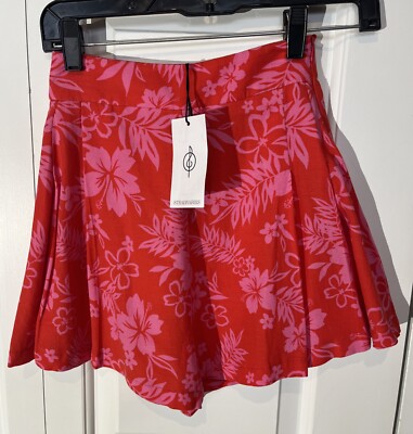 STRADIVARIUS Ladies Shorts US 0 pink red tropical floral flowy vacation