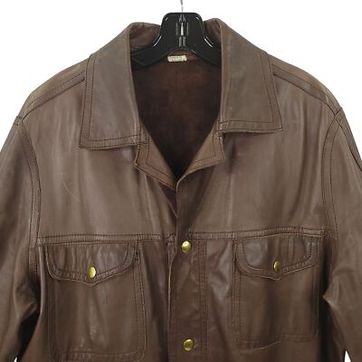 Vintage Brown Leather Snap Front Jacket Men L Made in England Flap