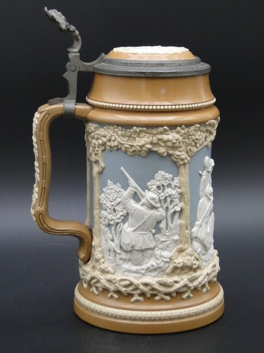 Villeroy & Boch Krug Keramik Mettlach Jagd Model-Nr.812 Jagdgesellschaft um1890 - Picture 5 of 20