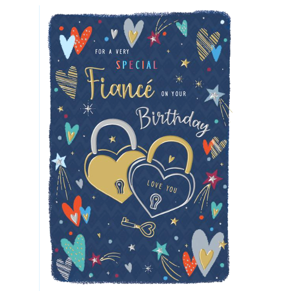 Birthday Card Fiance Fiancé. 9"" Card *Gold foiling, and paper pages inside*.