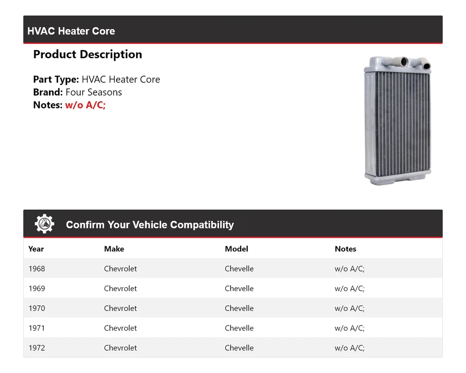 Para Chevrolet Chevelle 1968-1972 HVAC núcleo de calefacción 4 estaciones 1969 1970 1971 Foto 2 de 4