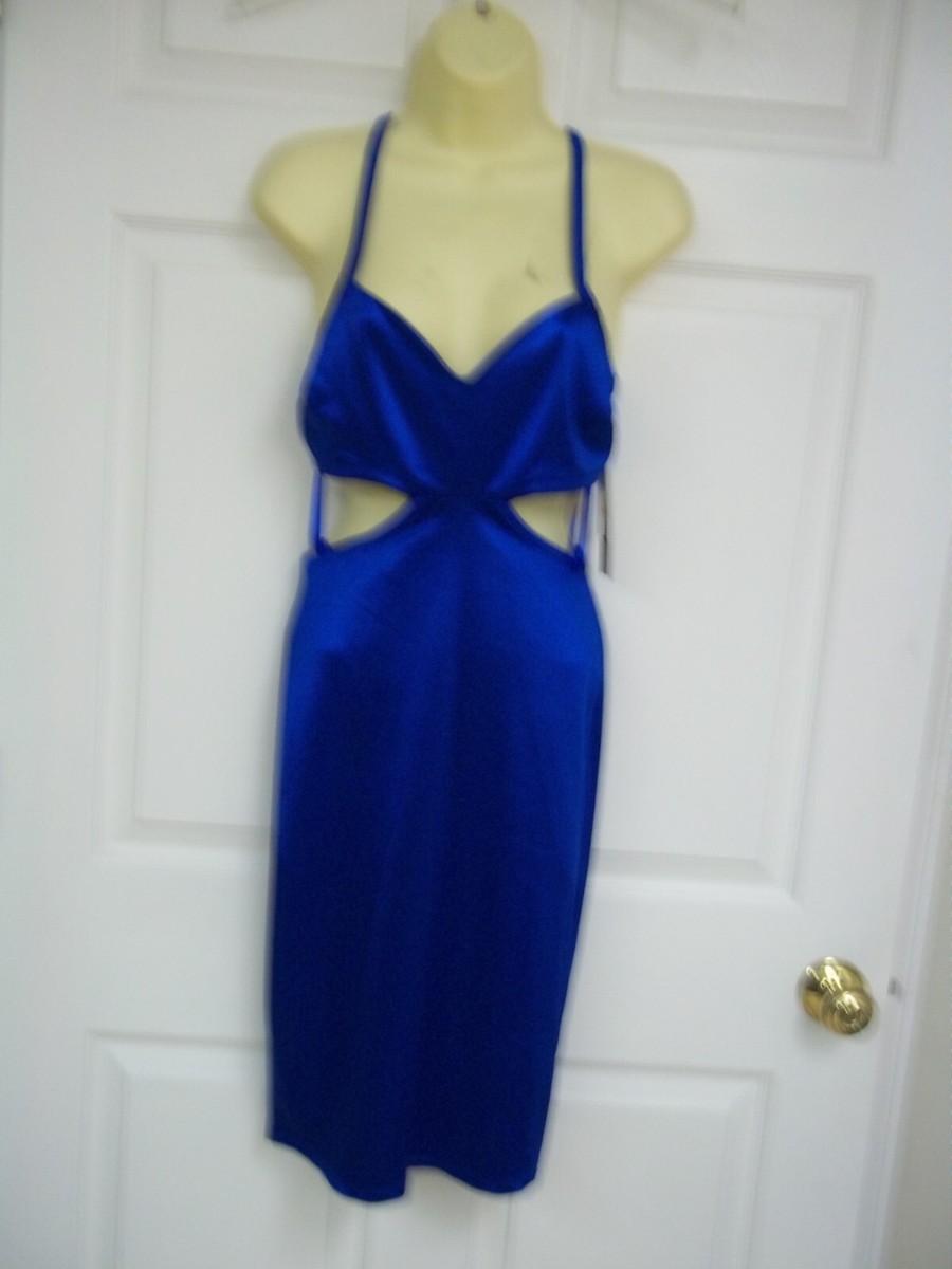 blue bodycon cutout dress City Studio Small Satin Cut-Out NEW Beautiful glam dress with bow detail Size/Age:18