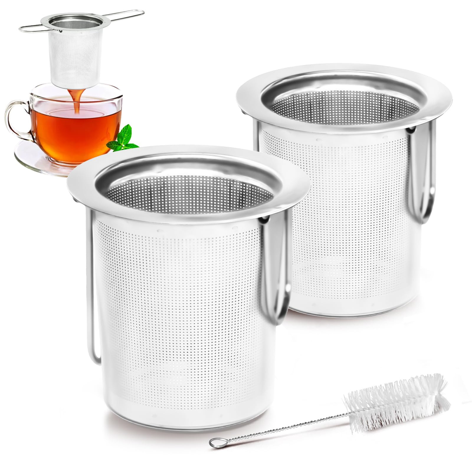 2 Pack Stainless Steel Tea Infuser with Extra Fine Mesh for Loose Leaf Tea, Durable and Easy-to-Clean Strainer for Perfect Brewing Every Time