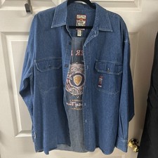 Vintage Warner Bros Studio Looney Tunes Mens L Denim Embroidered Button Up Shirt