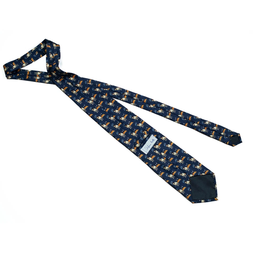 Corbata de seda Stefano Melli azul con camellos en un postre novedad hecha en Italia 58x3,75 Foto 4 de 4