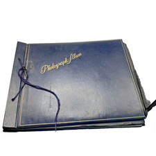 Vintage Blue Faux Leather Photograph Album Photo Corners Large Scrapbook Pages