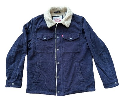 Levi s Men s Fleece-Lined Corduroy Trucker Jacket Navy Size Small Zipper & Snap