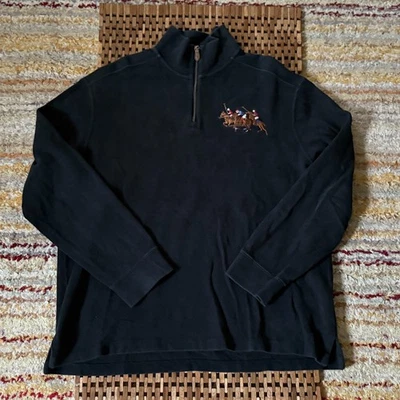 Polo Ralph Lauren Triple Big Pony 1/4 Zip Pullover Sweater Black Large VTG