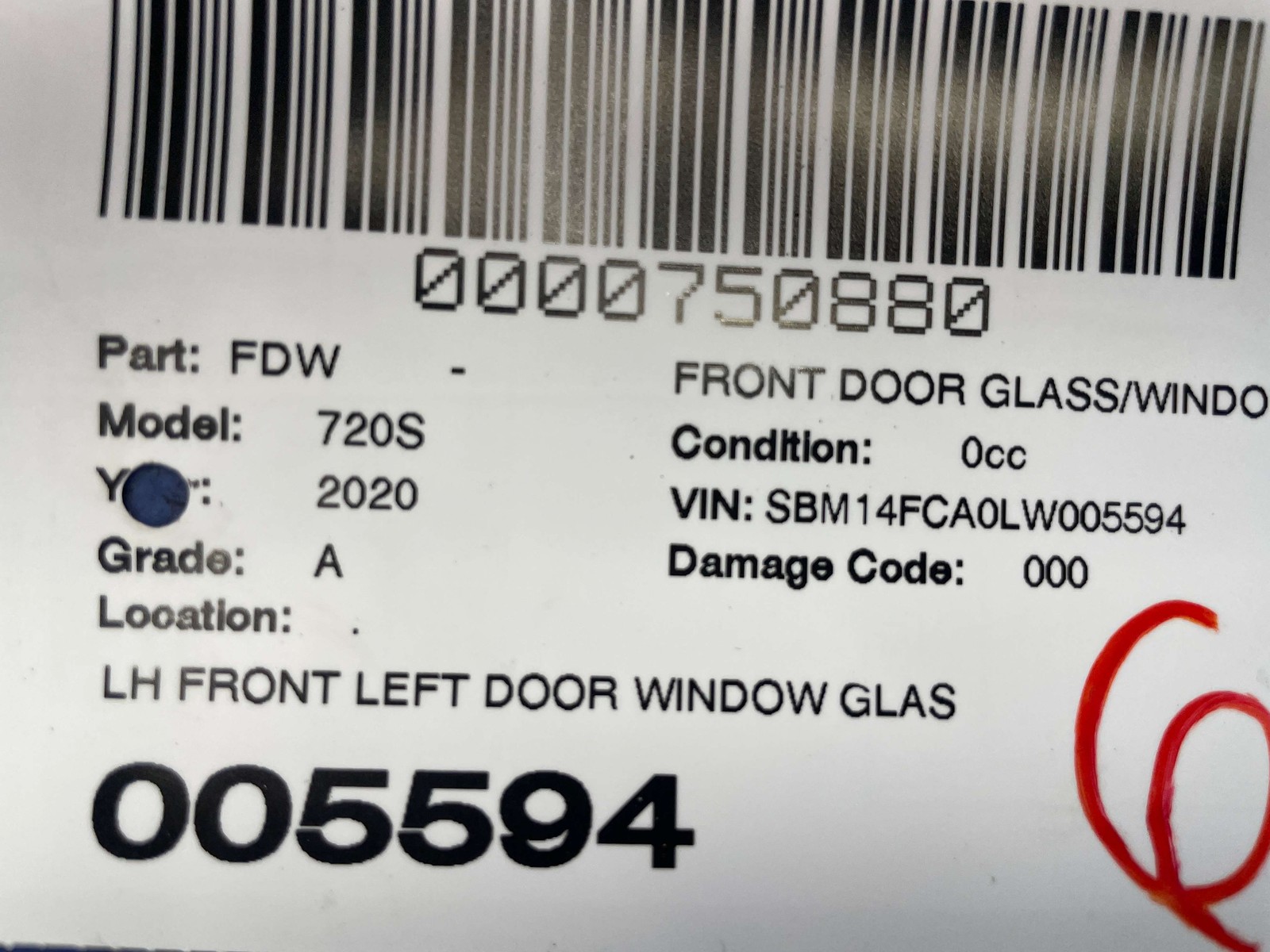 2018 2019 2020 2021 2022 2023 MCLAREN 720S OEM FRONT LEFT DOOR WINDOW GLASS