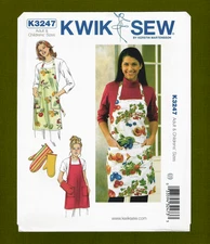 NEW! Apron & Oven Mitt Sewing Pattern ~ Adult & Children Sizes ~ Kwik Sew 3247