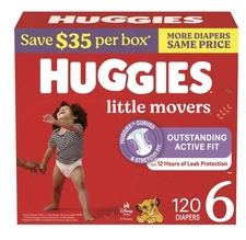 Huggies Little Movers Baby Diapers Size 6 (35+ lbs) 120 Count - NEW & SEALED