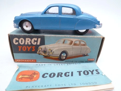 VINTAGE CORGI TOYS 208M JAGUAR 2.4 LITRE SALOON MECHANICAL IN ORIGINAL BOX 1957