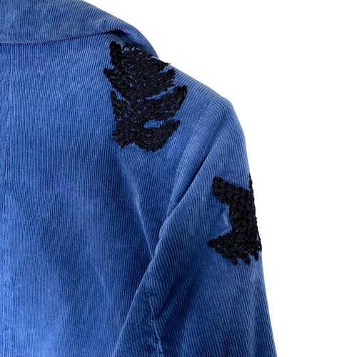 Bazar Deluxe Blue Corduroy Blazer Embroidered Birds Womens 6 Italy Quiet Luxury - Picture 9 of 12