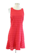 Ann Taylor Loft Coral Eyelet Cutout Knit Flounce Hem Sleeveless Dress Size 4