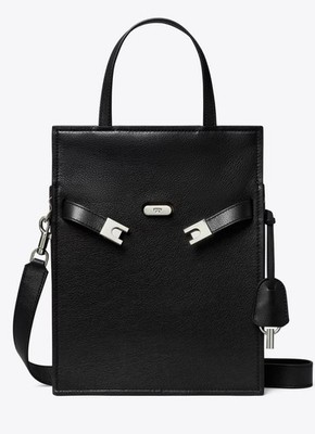 New TORY BURCH Lee Radziwill Black Leather Shopper Tote Handbag Bag