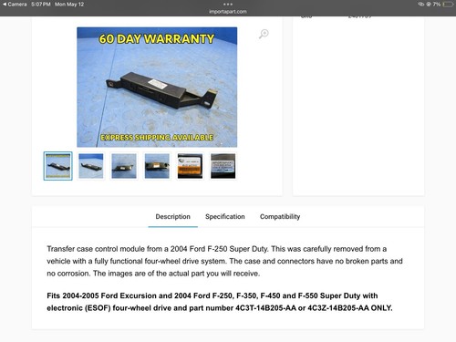 2004 FORD SUPER DUTY F250 F350 4X4 GEM MODULE 4C3T-14B205-AA Excursion - Picture 5 of 5