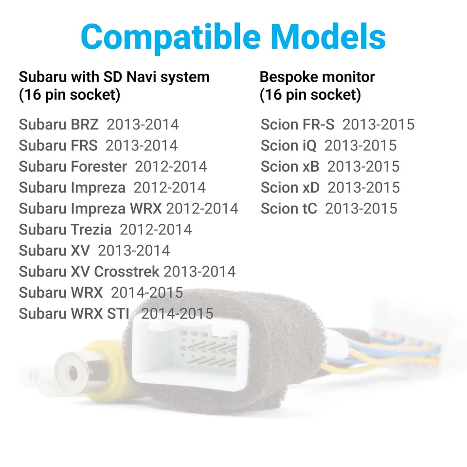 Toyota Scion Subaru Reverse Camera Kit With 16 Pin Cable Wire Harness - Image 3 of 4