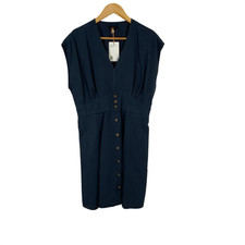 Quince Vintage Wash Tencel Button Front Dress Midnight Blue Basic Sleeved M
