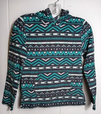 Girls GREEN SODA L 10-12 Aztec Fleece Hooded Fleece Shirt Green Gray Southwest